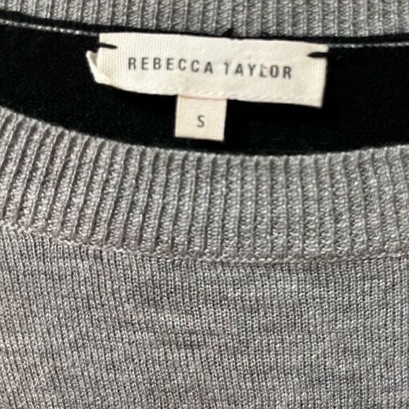 REBECCA TAYLOR Colorblock Slub/Perforated Combo Sweater Grey White Black Small - Picture 6 of 7